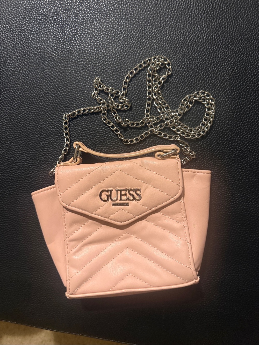 GUESS Pale Pink Quilted Crossbody with Silver Chain